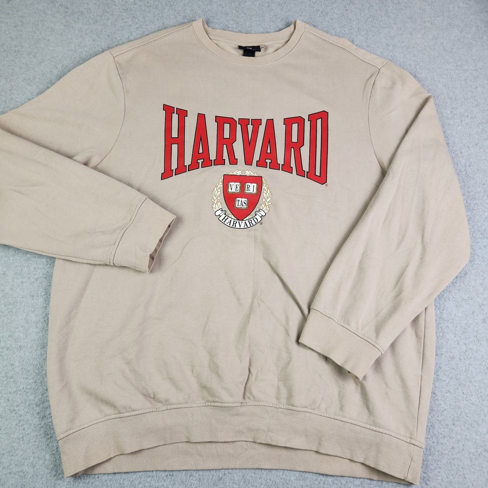 H&M Sweatshirt Mens XL Tan Harvard University Fleece Lined Regular Fitโ Crewneck